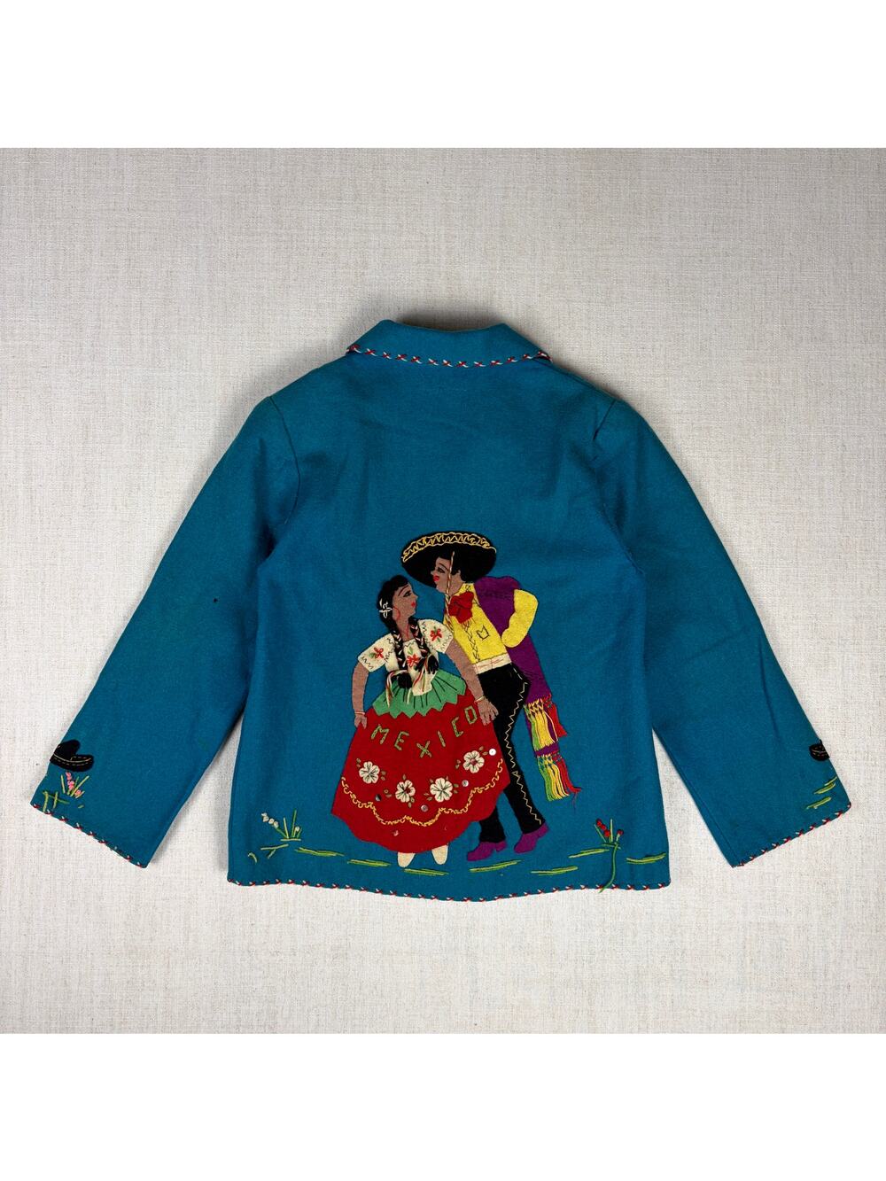 Vintage 1940s Mexican Souvenir Jacket La Mexicana Wool Dancing Couple Size Small